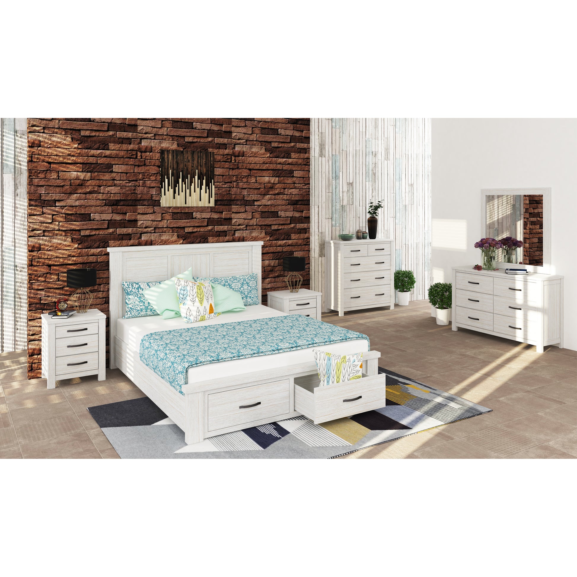 Foxglove Tallboy 5 Chest of Drawers Solid Ash Wood Bed Storage Cabinet - White - Cosy Abode