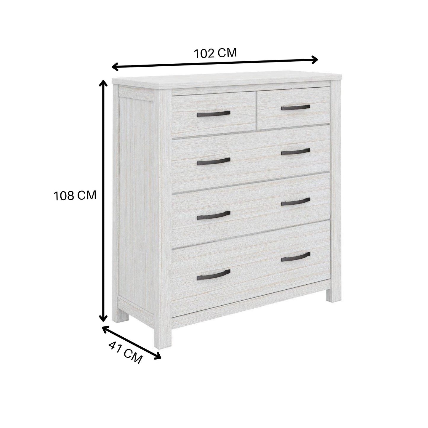 Foxglove Tallboy 5 Chest of Drawers Solid Ash Wood Bed Storage Cabinet - White - Cosy Abode