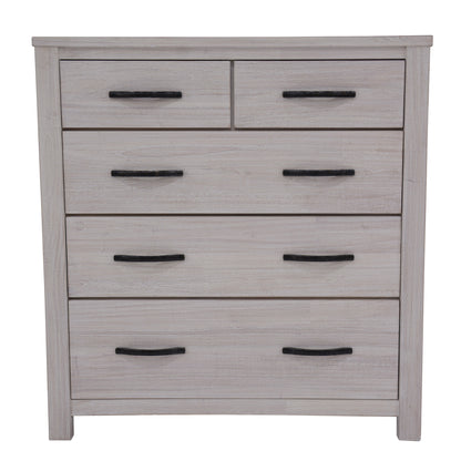 Foxglove Tallboy 5 Chest of Drawers Solid Ash Wood Bed Storage Cabinet - White - Cosy Abode
