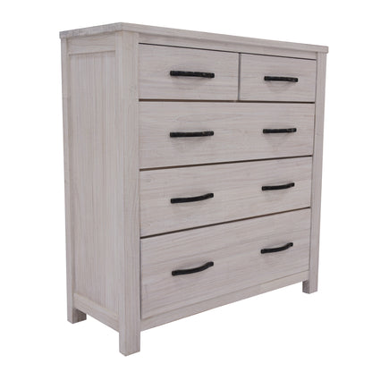 Foxglove Tallboy 5 Chest of Drawers Solid Ash Wood Bed Storage Cabinet - White - Cosy Abode