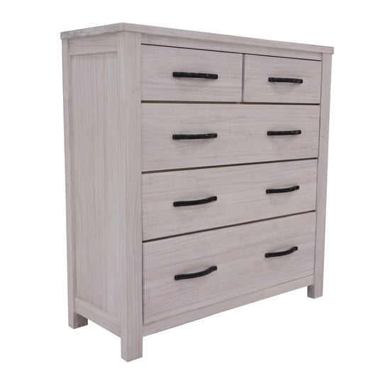 Foxglove Tallboy 5 Chest of Drawers Solid Ash Wood Bed Storage Cabinet - White - Cosy Abode