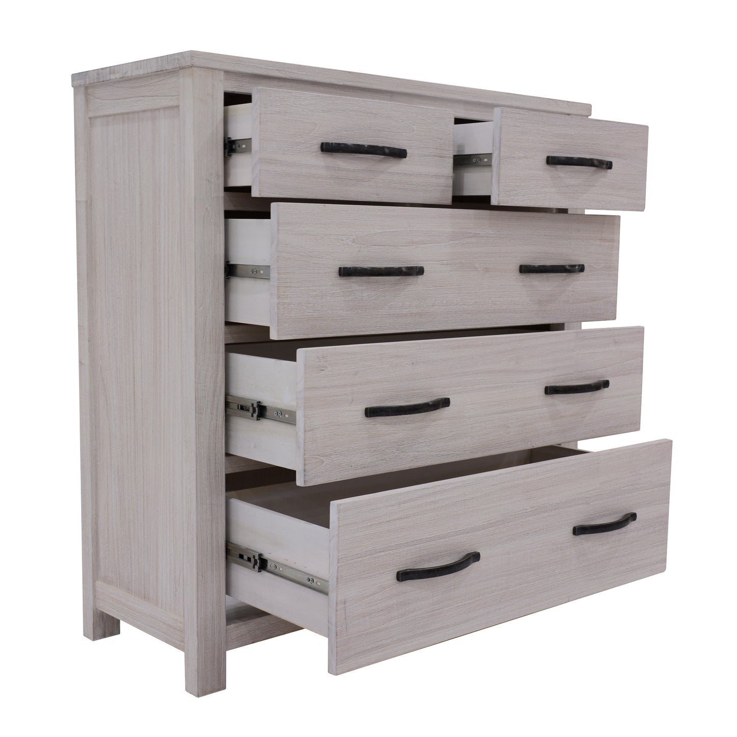 Foxglove Tallboy 5 Chest of Drawers Solid Ash Wood Bed Storage Cabinet - White - Cosy Abode