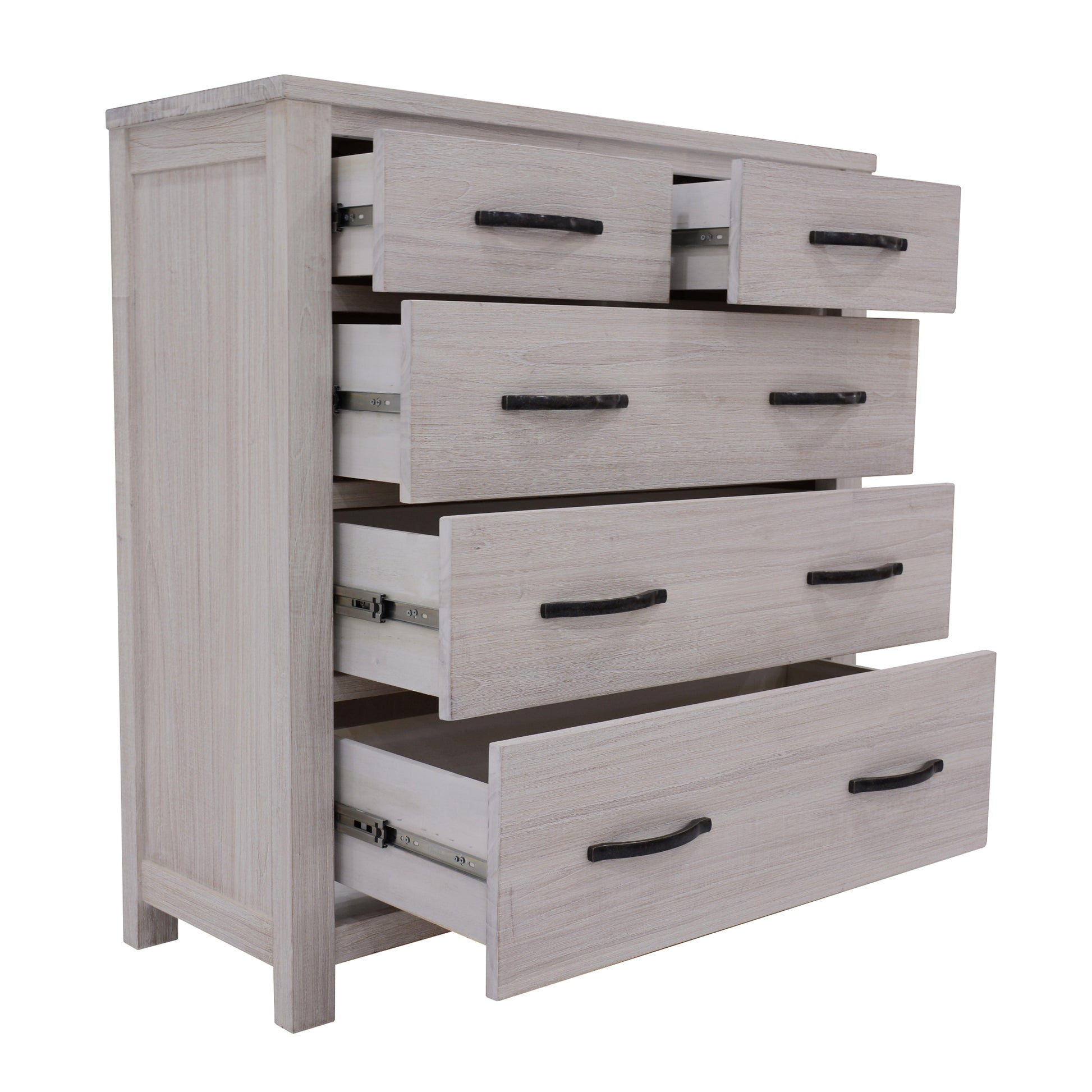 Foxglove Tallboy 5 Chest of Drawers Solid Ash Wood Bed Storage Cabinet - White - Cosy Abode