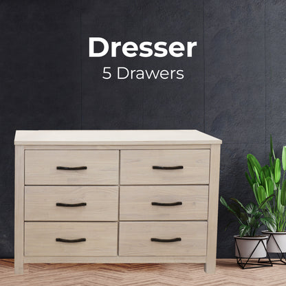 Foxglove Dresser 6 Chest of Drawers Solid Wood Tallboy Storage Cabinet - White - Cosy Abode