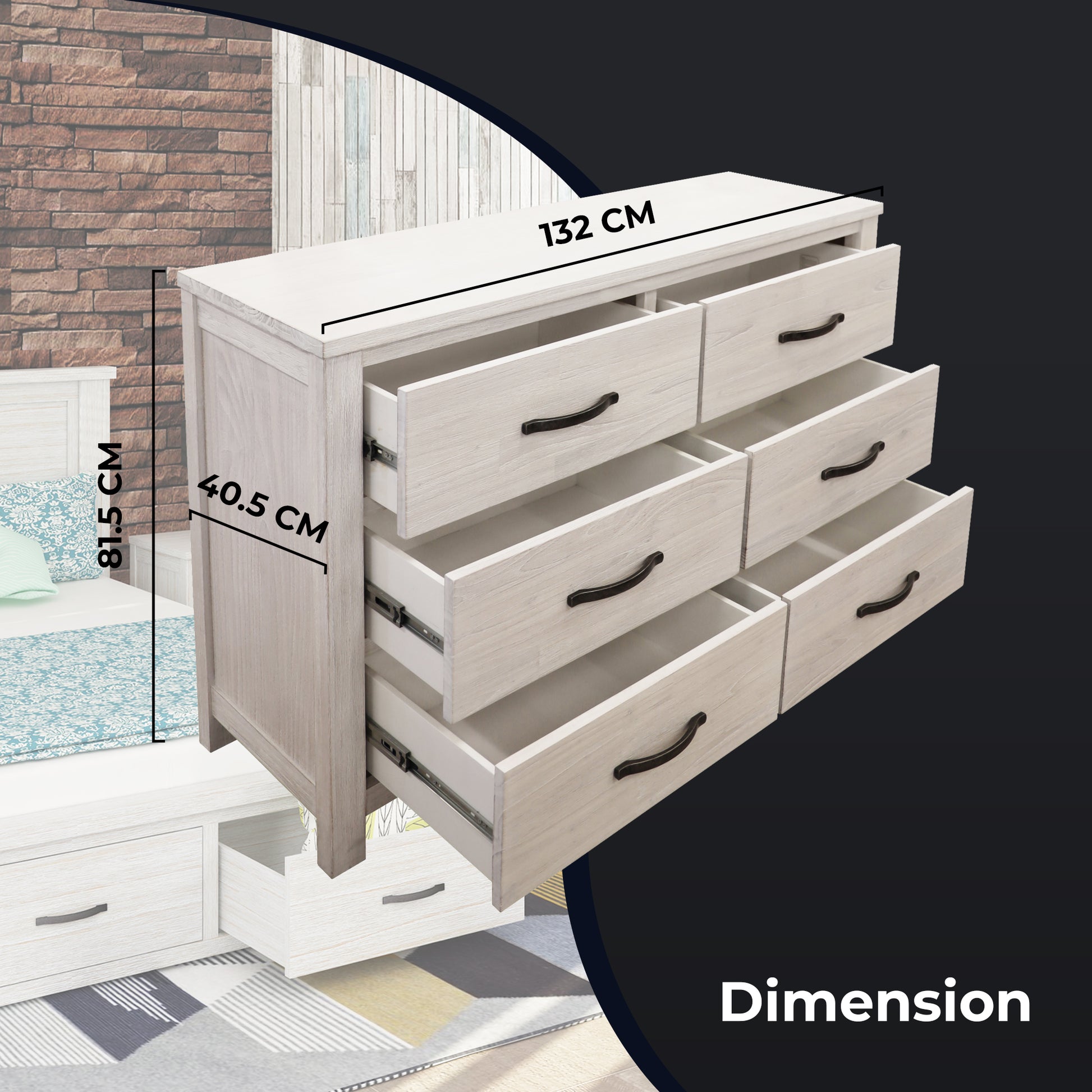Foxglove Dresser 6 Chest of Drawers Solid Wood Tallboy Storage Cabinet - White - Cosy Abode