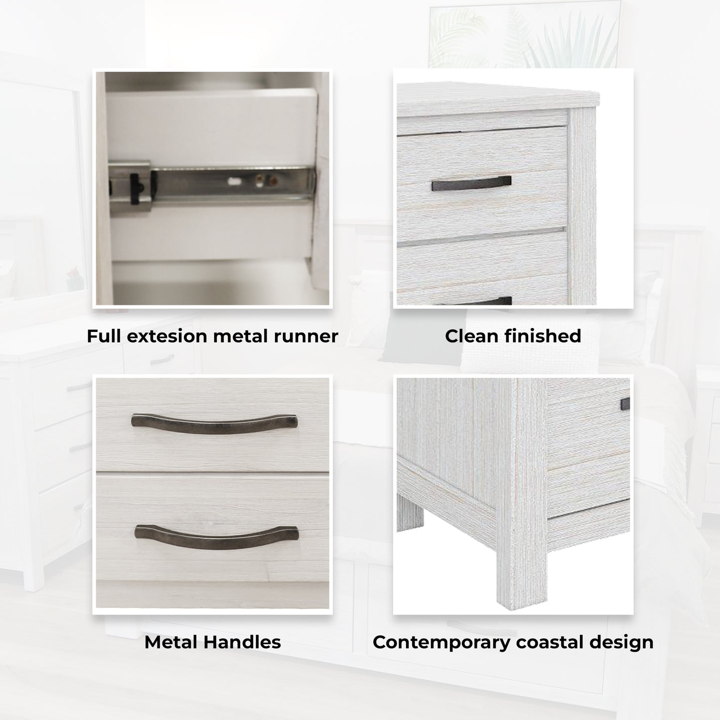 Foxglove Dresser 6 Chest of Drawers Solid Wood Tallboy Storage Cabinet - White - Cosy Abode