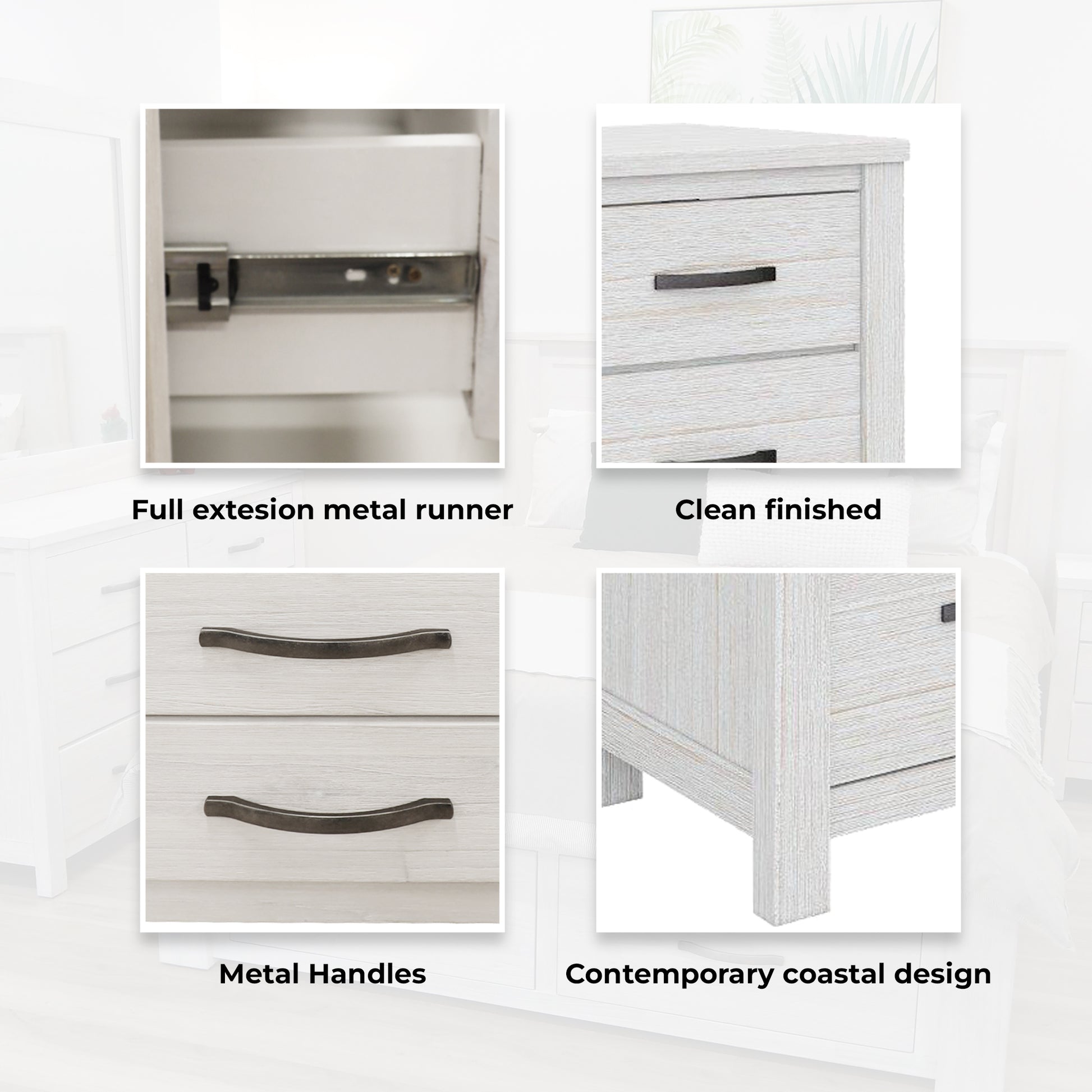 Foxglove Dresser 6 Chest of Drawers Solid Wood Tallboy Storage Cabinet - White - Cosy Abode