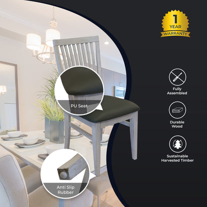 Foxglove PU Seat Dining Chair Set of 2 Solid Ash Wood Dining Furniture - White - Cosy Abode