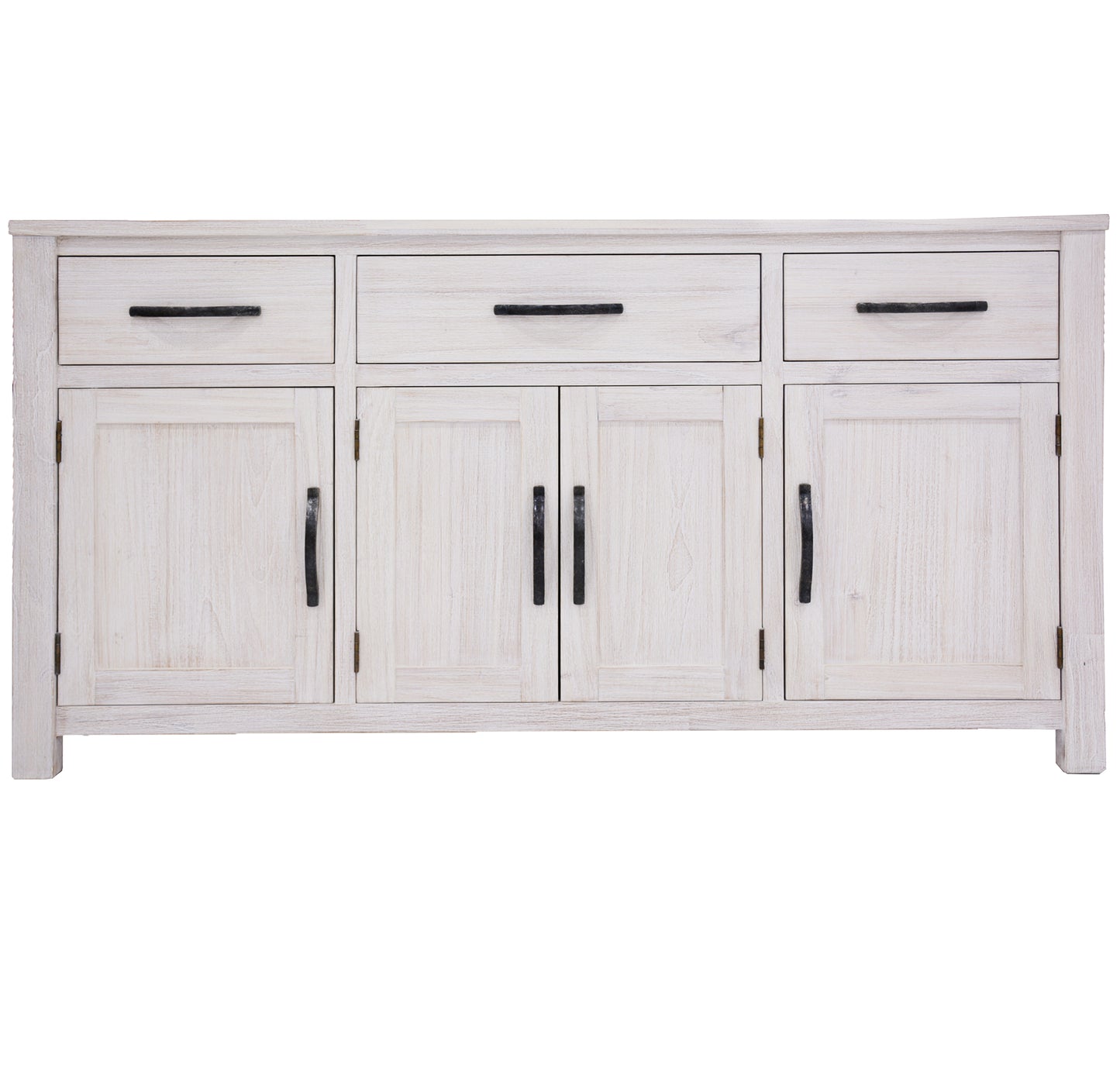 Foxglove Buffet Table 158cm 4 Door 3 Drawer Solid Mt Ash Timber Wood - White - Cosy Abode