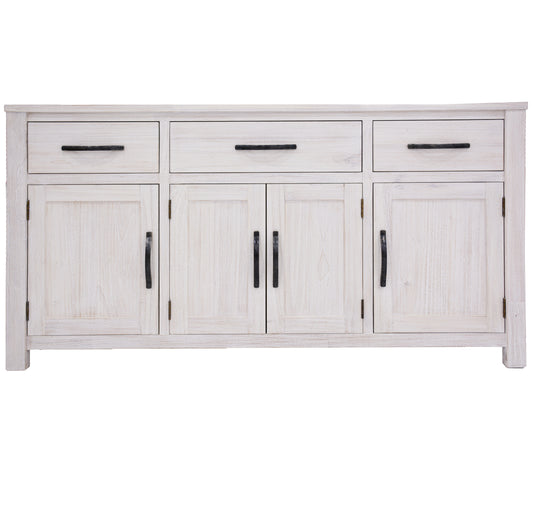 Foxglove Buffet Table 158cm 4 Door 3 Drawer Solid Mt Ash Timber Wood - White - Cosy Abode