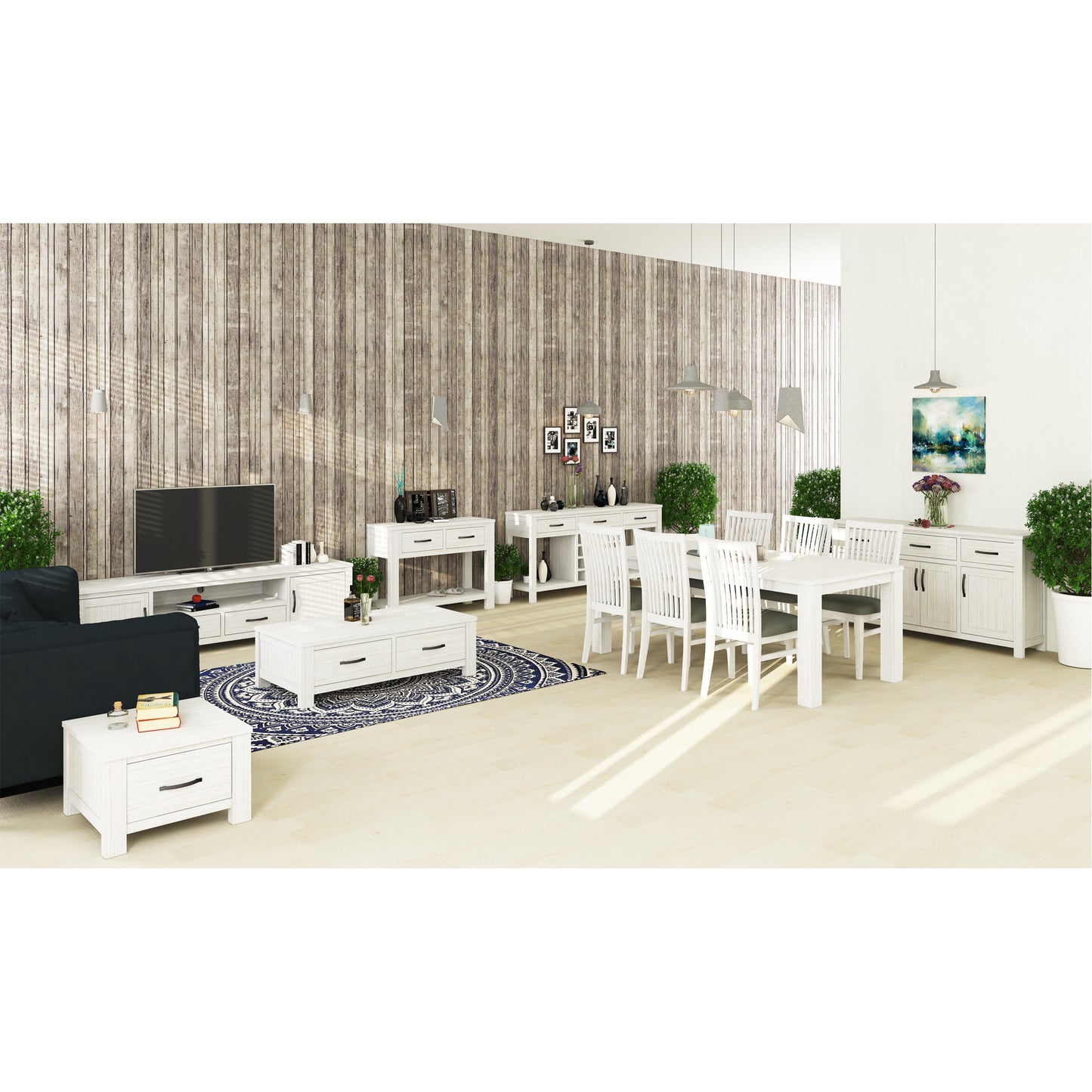 Foxglove Buffet Table 158cm 4 Door 3 Drawer Solid Mt Ash Timber Wood - White - Cosy Abode