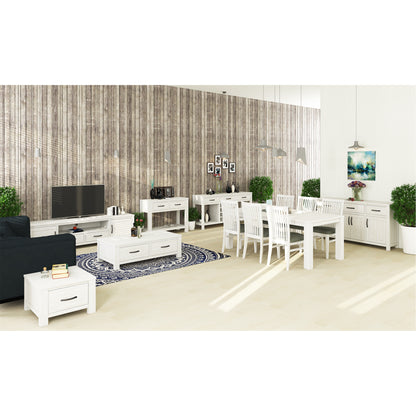 Foxglove Buffet Table 158cm 4 Door 3 Drawer Solid Mt Ash Timber Wood - White - Cosy Abode