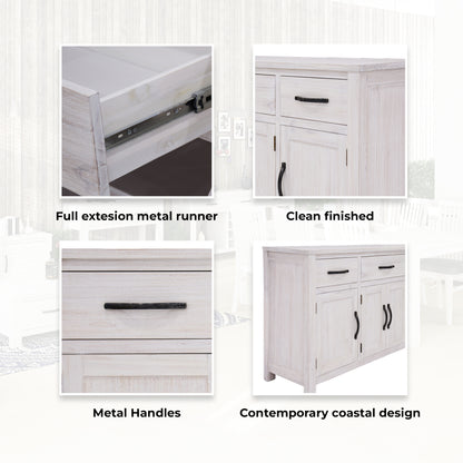 Foxglove Buffet Table 158cm 4 Door 3 Drawer Solid Mt Ash Timber Wood - White - Cosy Abode