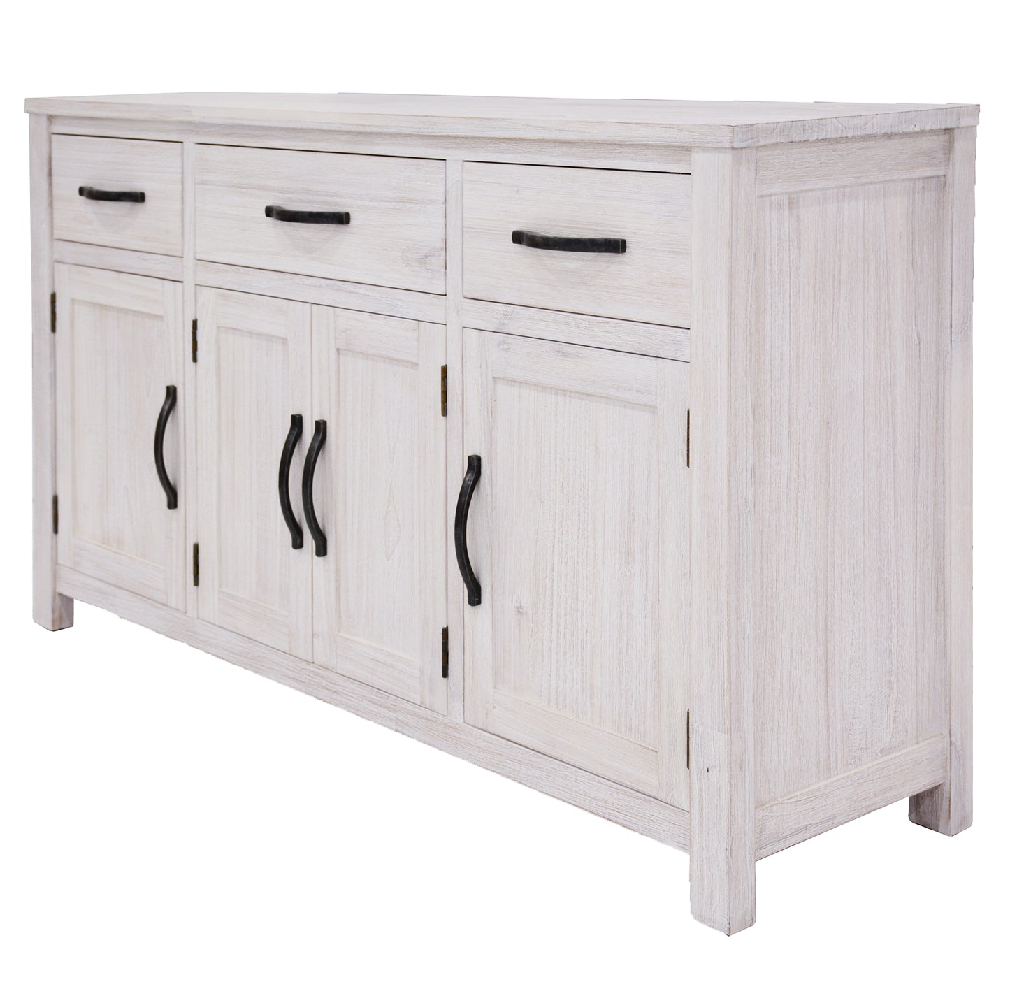 Foxglove Buffet Table 158cm 4 Door 3 Drawer Solid Mt Ash Timber Wood - White - Cosy Abode