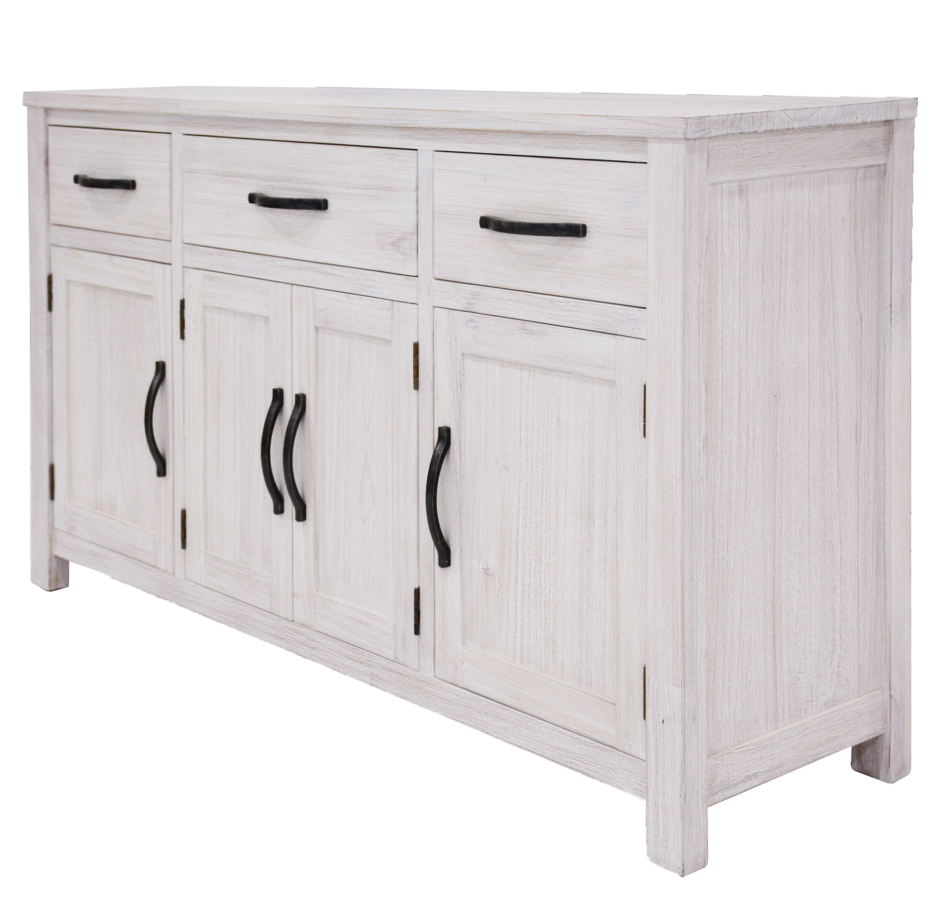 Foxglove Buffet Table 158cm 4 Door 3 Drawer Solid Mt Ash Timber Wood - White - Cosy Abode