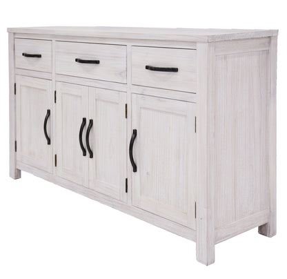 Foxglove Buffet Table 158cm 4 Door 3 Drawer Solid Mt Ash Timber Wood - White - Cosy Abode