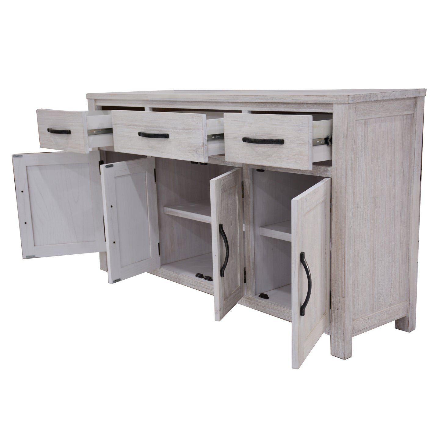 Foxglove Buffet Table 158cm 4 Door 3 Drawer Solid Mt Ash Timber Wood - White - Cosy Abode