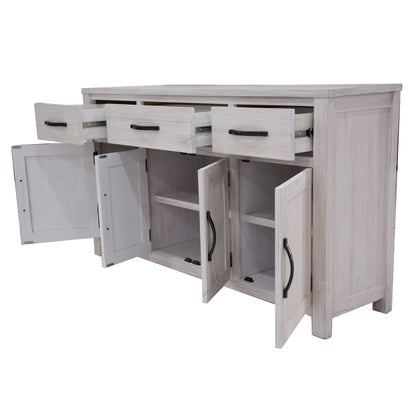 Foxglove Buffet Table 158cm 4 Door 3 Drawer Solid Mt Ash Timber Wood - White - Cosy Abode
