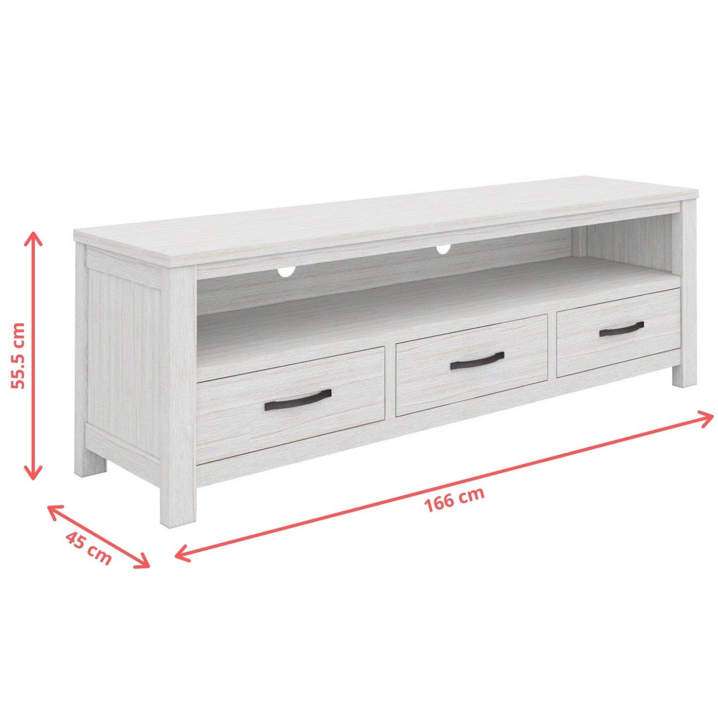 Foxglove ETU Entertainment TV Unit 166cm 3 Drawer Solid Mt Ash Wood - White - Cosy Abode