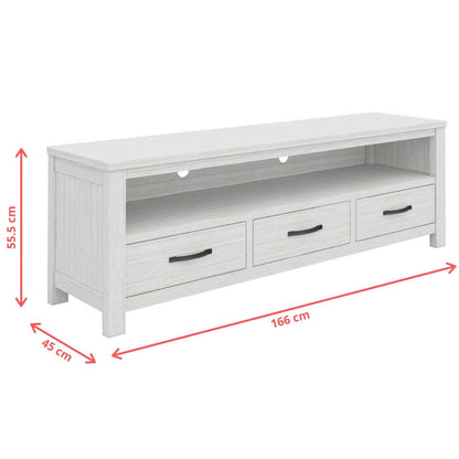 Foxglove ETU Entertainment TV Unit 166cm 3 Drawer Solid Mt Ash Wood - White - Cosy Abode