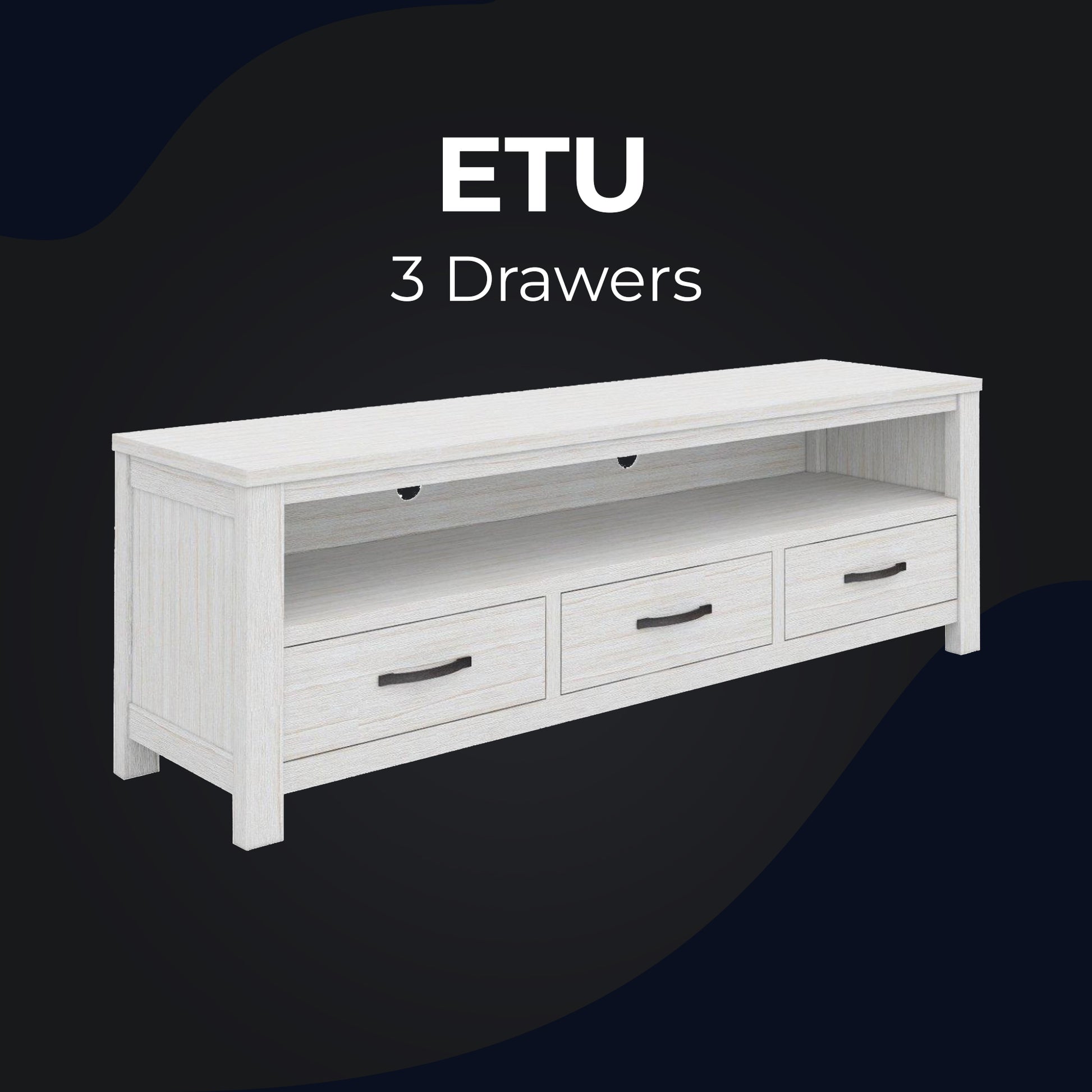Foxglove ETU Entertainment TV Unit 166cm 3 Drawer Solid Mt Ash Wood - White - Cosy Abode