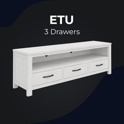 Foxglove ETU Entertainment TV Unit 166cm 3 Drawer Solid Mt Ash Wood - White - Cosy Abode