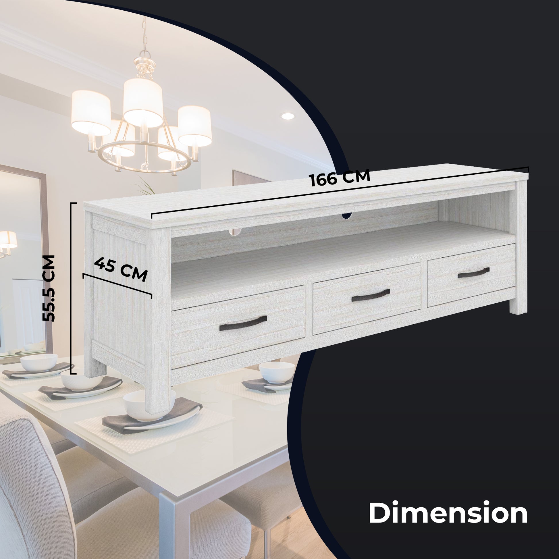Foxglove ETU Entertainment TV Unit 166cm 3 Drawer Solid Mt Ash Wood - White - Cosy Abode