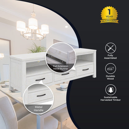 Foxglove ETU Entertainment TV Unit 166cm 3 Drawer Solid Mt Ash Wood - White - Cosy Abode