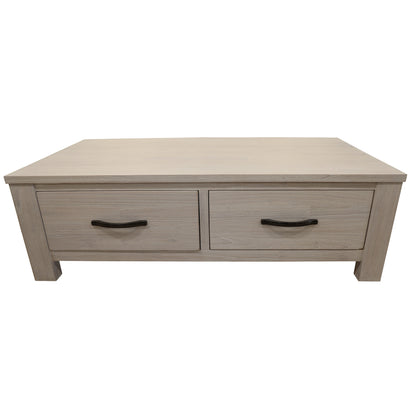 Foxglove Coffee Table 127cm 2 Drawer Solid Mt Ash Timber Wood - White - Cosy Abode