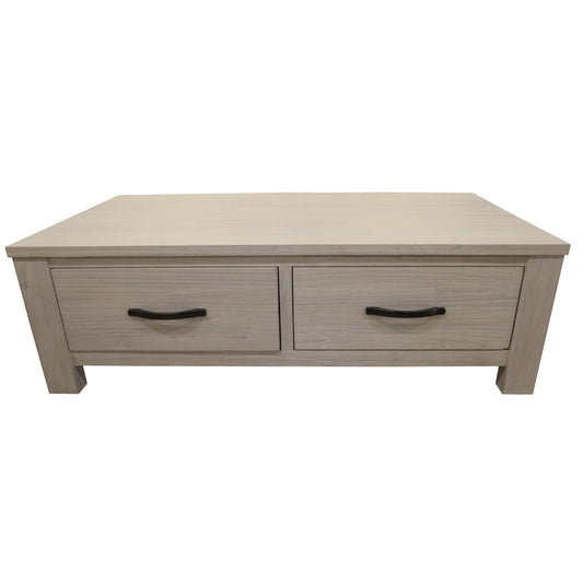 Foxglove Coffee Table 127cm 2 Drawer Solid Mt Ash Timber Wood - White - Cosy Abode
