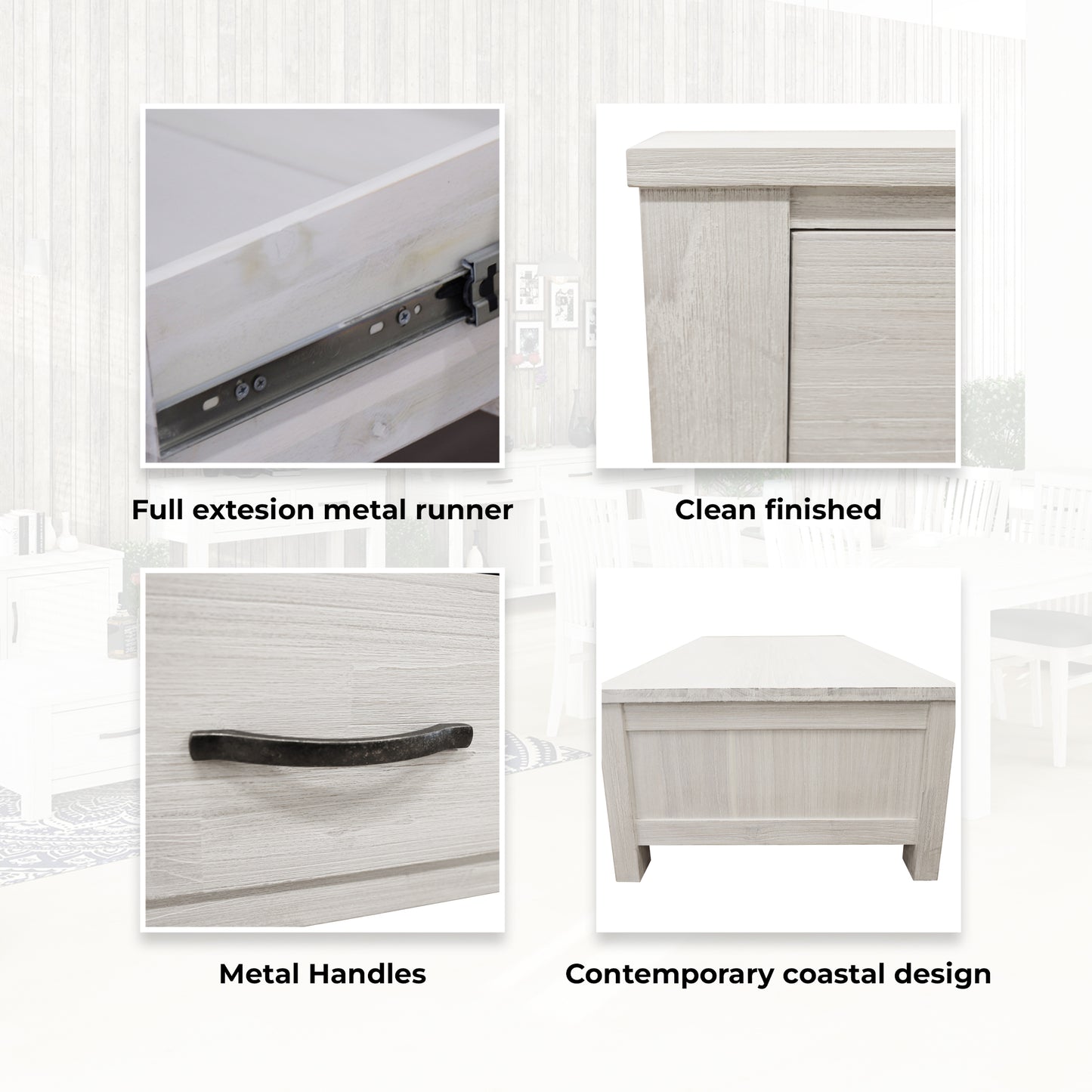 Foxglove Coffee Table 127cm 2 Drawer Solid Mt Ash Timber Wood - White - Cosy Abode