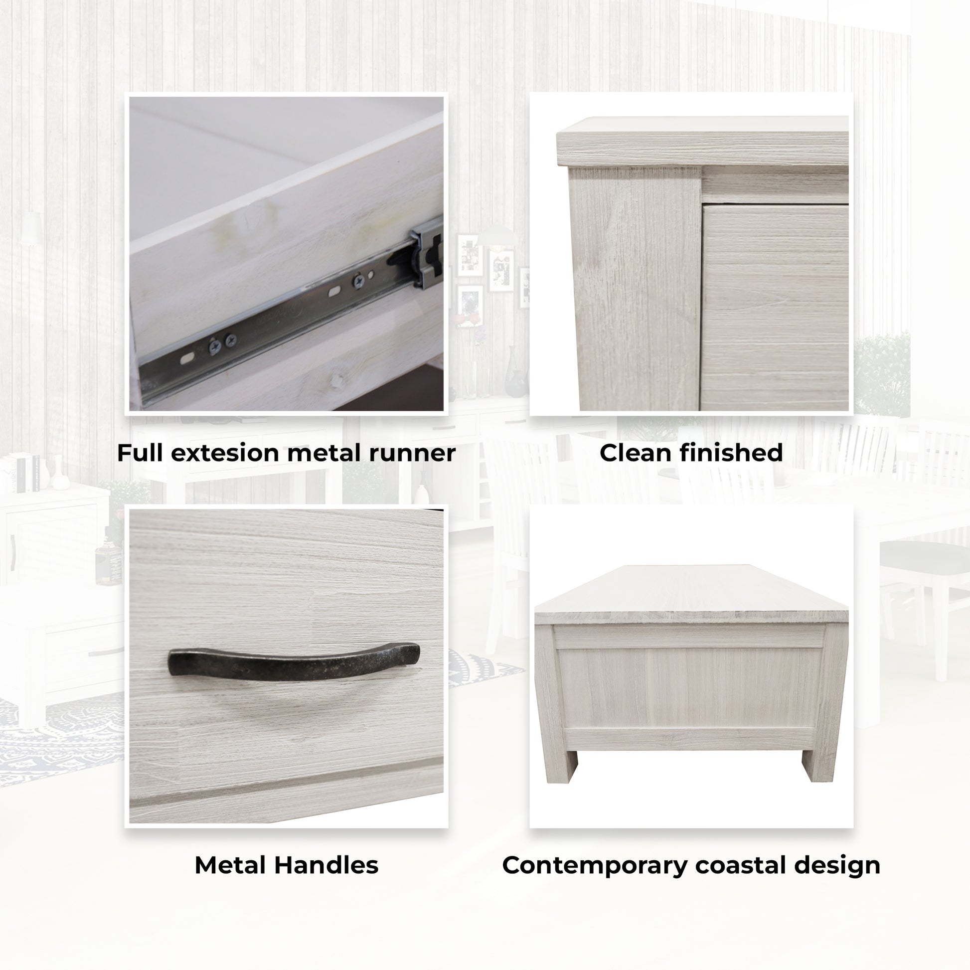 Foxglove Coffee Table 127cm 2 Drawer Solid Mt Ash Timber Wood - White - Cosy Abode
