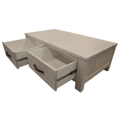 Foxglove Coffee Table 127cm 2 Drawer Solid Mt Ash Timber Wood - White - Cosy Abode