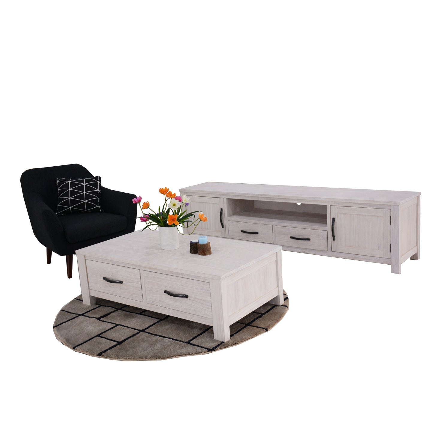 Foxglove Coffee Table 127cm 2 Drawer Solid Mt Ash Timber Wood - White - Cosy Abode