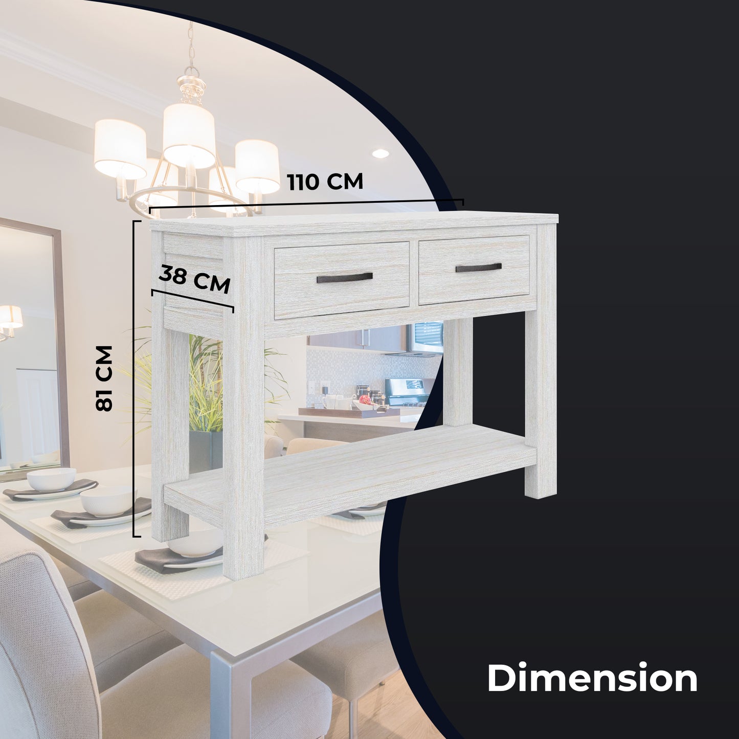 Foxglove Console Hallway Entry Table 110cm Solid Mt Ash Timber Wood - White - Cosy Abode
