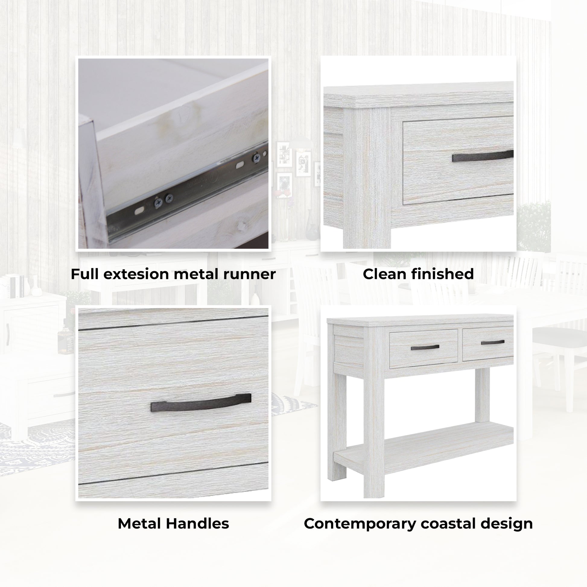 Foxglove Console Hallway Entry Table 110cm Solid Mt Ash Timber Wood - White - Cosy Abode
