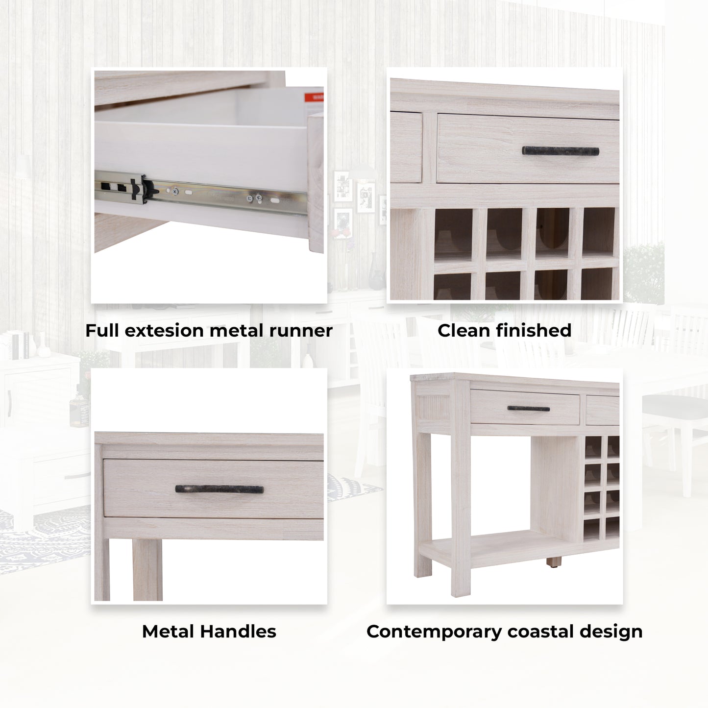 Foxglove Sideboard Buffet Wine Cabinet Bar Bottle Wooden Storage Rack - White - Cosy Abode