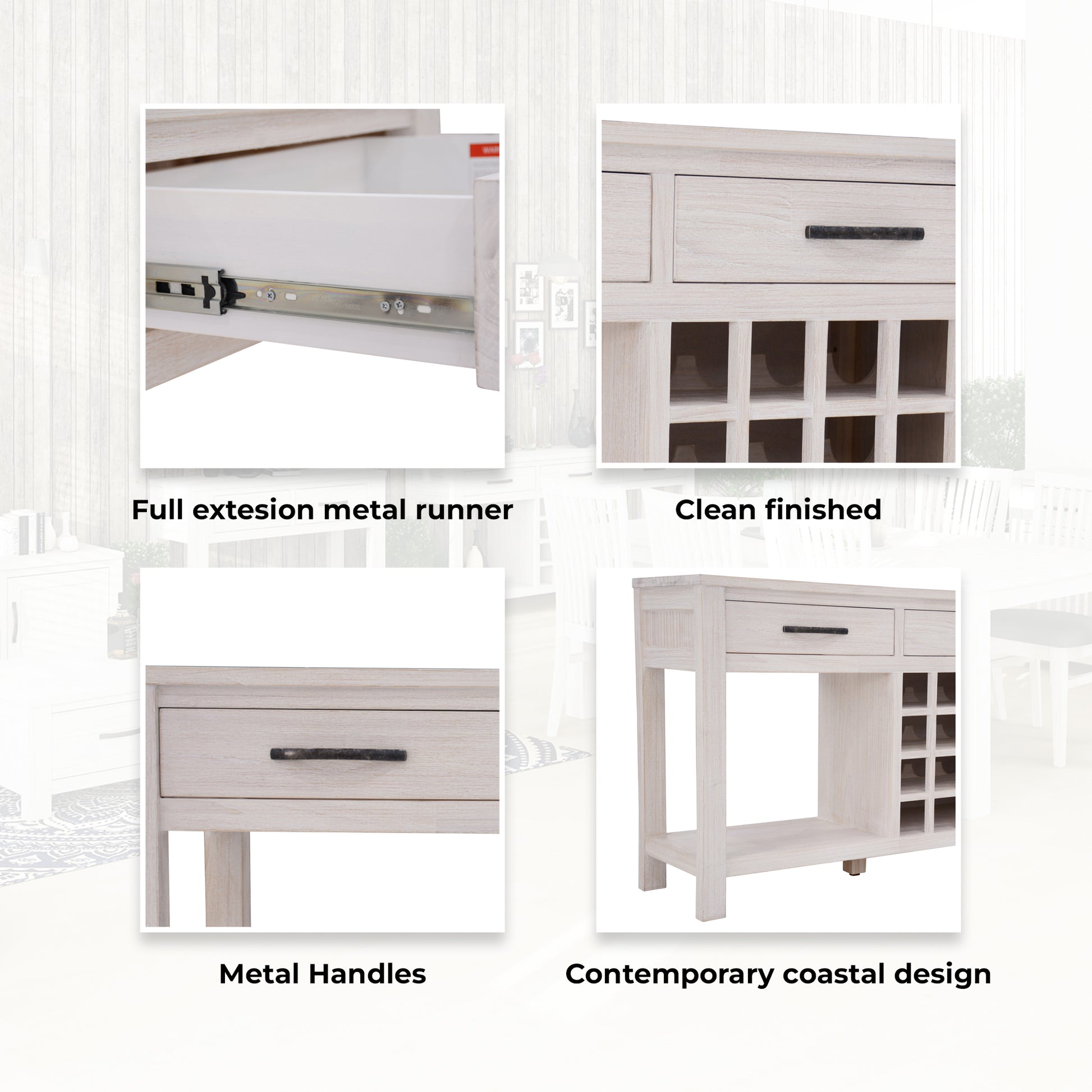 Foxglove Sideboard Buffet Wine Cabinet Bar Bottle Wooden Storage Rack - White - Cosy Abode