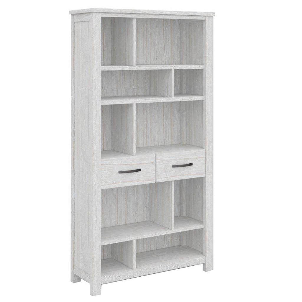 Foxglove Bookshelf Bookcase 5 Tier 2 Drawers Solid Mt Ash Timber Wood - White - Cosy Abode