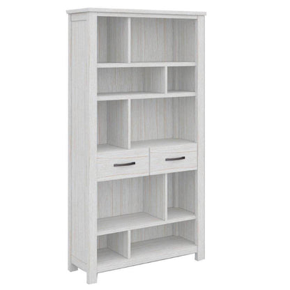 Foxglove Bookshelf Bookcase 5 Tier 2 Drawers Solid Mt Ash Timber Wood - White - Cosy Abode