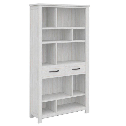 Foxglove Bookshelf Bookcase 5 Tier 2 Drawers Solid Mt Ash Timber Wood - White - Cosy Abode