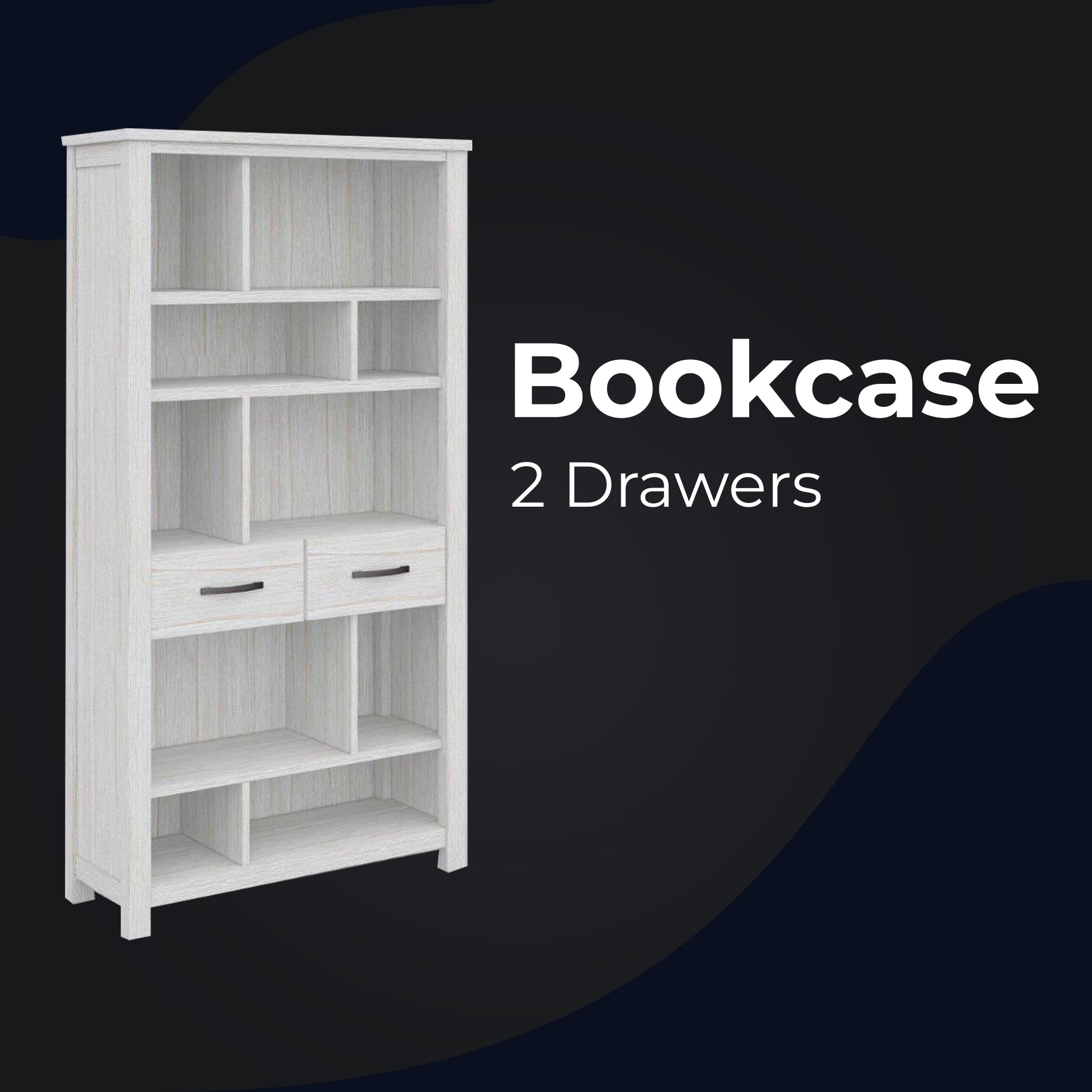Foxglove Bookshelf Bookcase 5 Tier 2 Drawers Solid Mt Ash Timber Wood - White - Cosy Abode