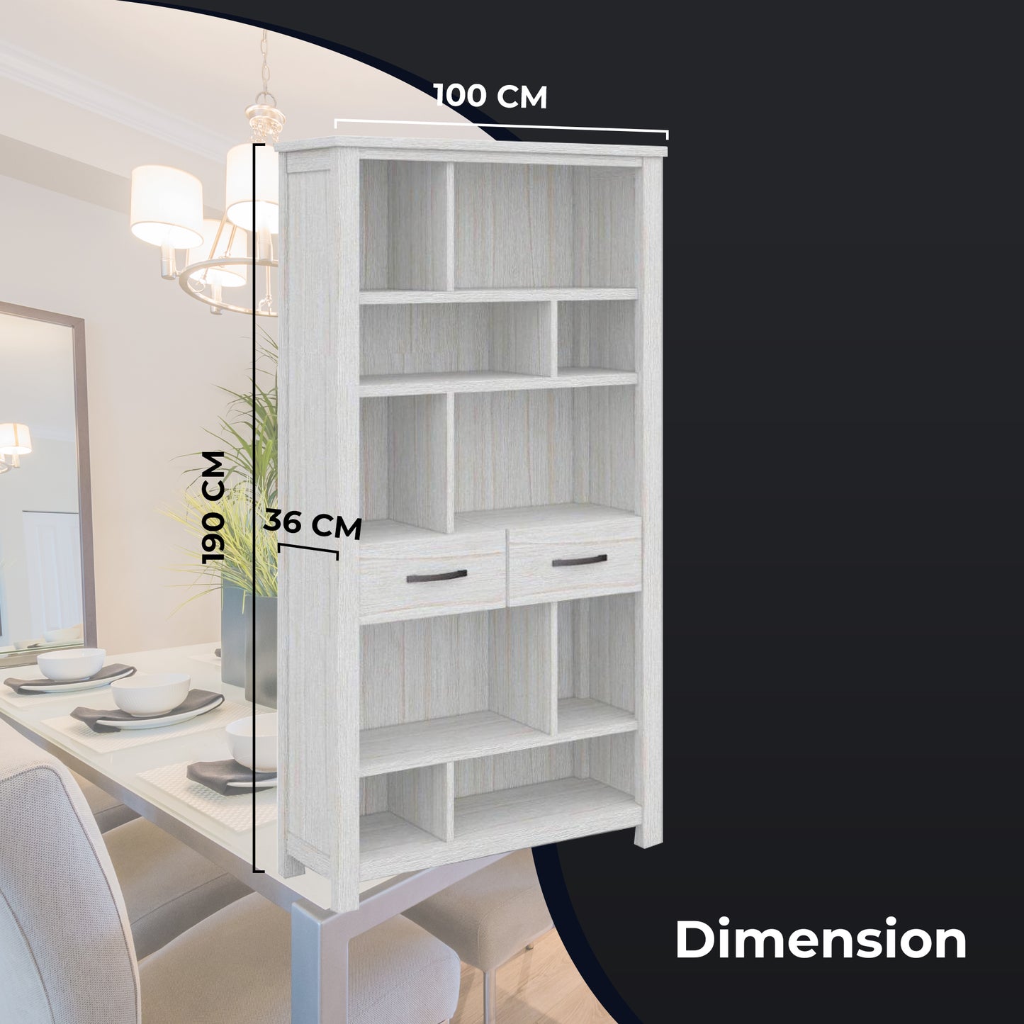Foxglove Bookshelf Bookcase 5 Tier 2 Drawers Solid Mt Ash Timber Wood - White - Cosy Abode