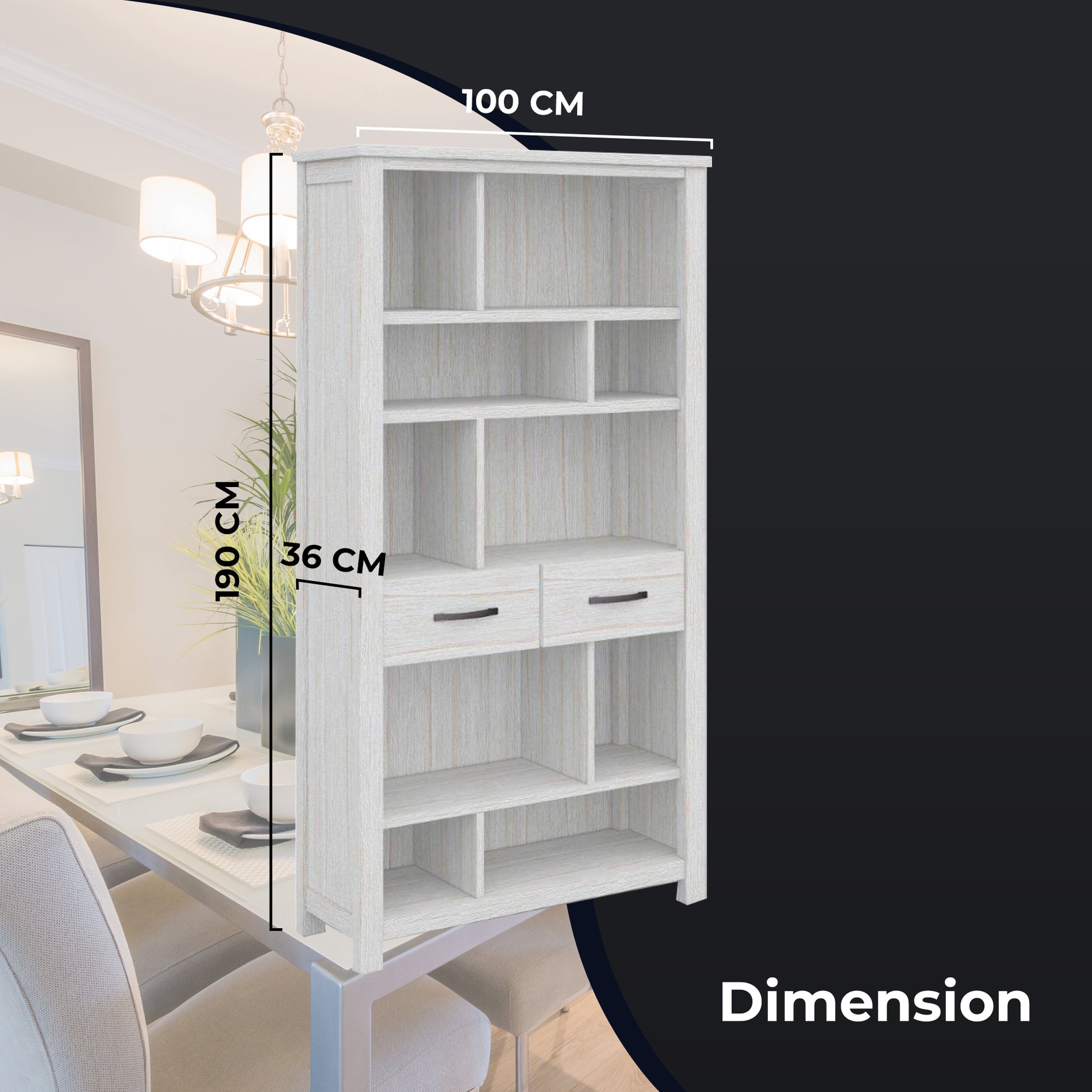 Foxglove Bookshelf Bookcase 5 Tier 2 Drawers Solid Mt Ash Timber Wood - White - Cosy Abode