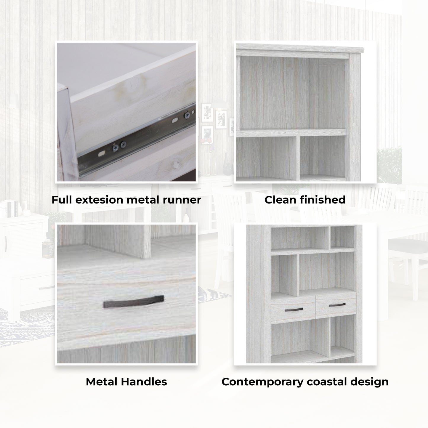 Foxglove Bookshelf Bookcase 5 Tier 2 Drawers Solid Mt Ash Timber Wood - White - Cosy Abode