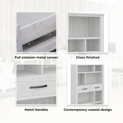 Foxglove Bookshelf Bookcase 5 Tier 2 Drawers Solid Mt Ash Timber Wood - White - Cosy Abode