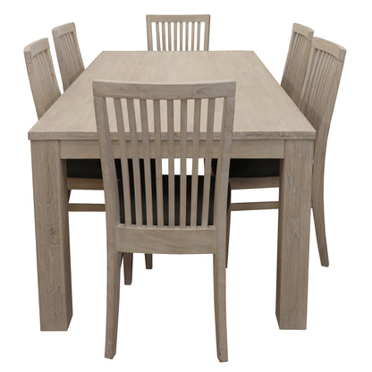 Foxglove 7pc Dining Set 190cm Table 6 PU Seat Chair Solid Mt Ash Wood - White - Cosy Abode