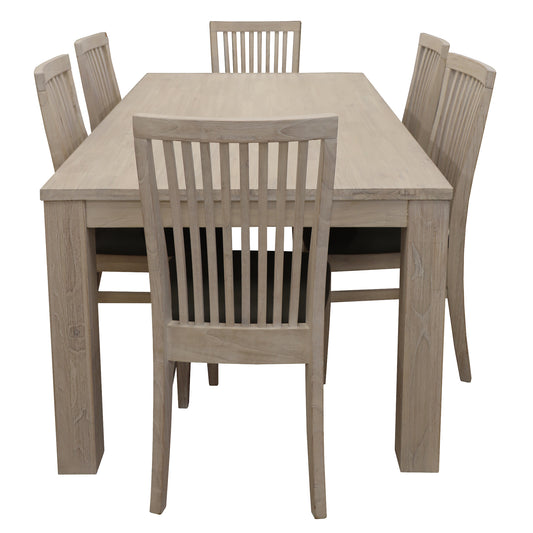 Foxglove 7pc Dining Set 190cm Table 6 PU Seat Chair Solid Mt Ash Wood - White - Cosy Abode