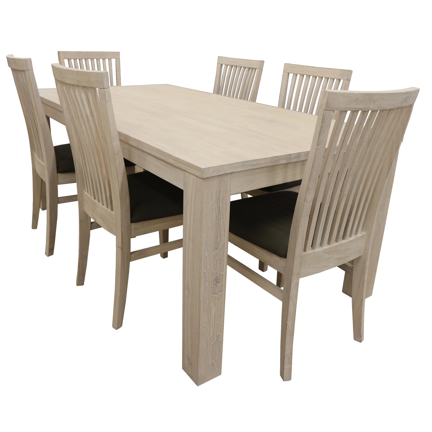 Foxglove 7pc Dining Set 190cm Table 6 PU Seat Chair Solid Mt Ash Wood - White - Cosy Abode