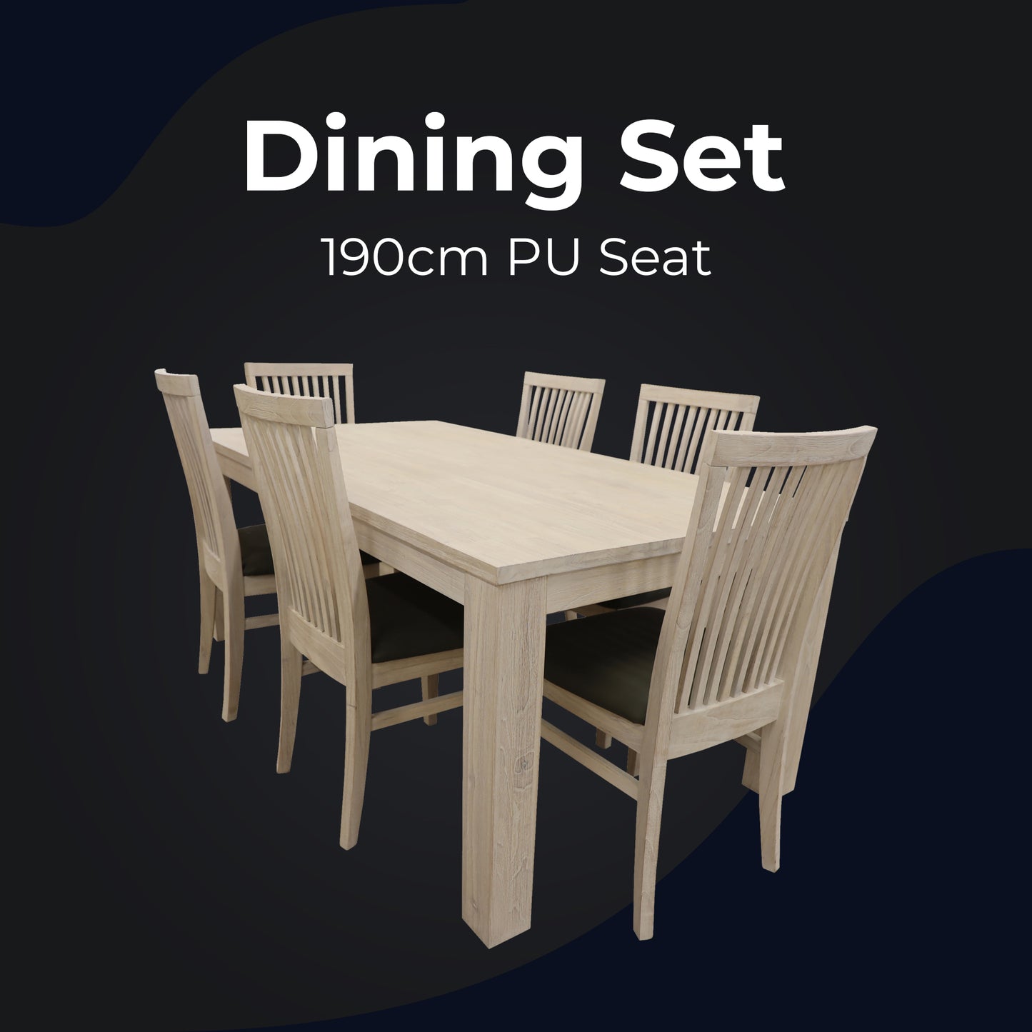 Foxglove 7pc Dining Set 190cm Table 6 PU Seat Chair Solid Mt Ash Wood - White - Cosy Abode